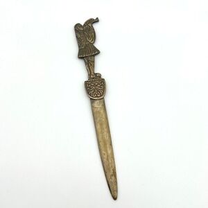 Vintage Brass Letter Opener Greece Tsolias Guard Figure Mid Century Desk Decor